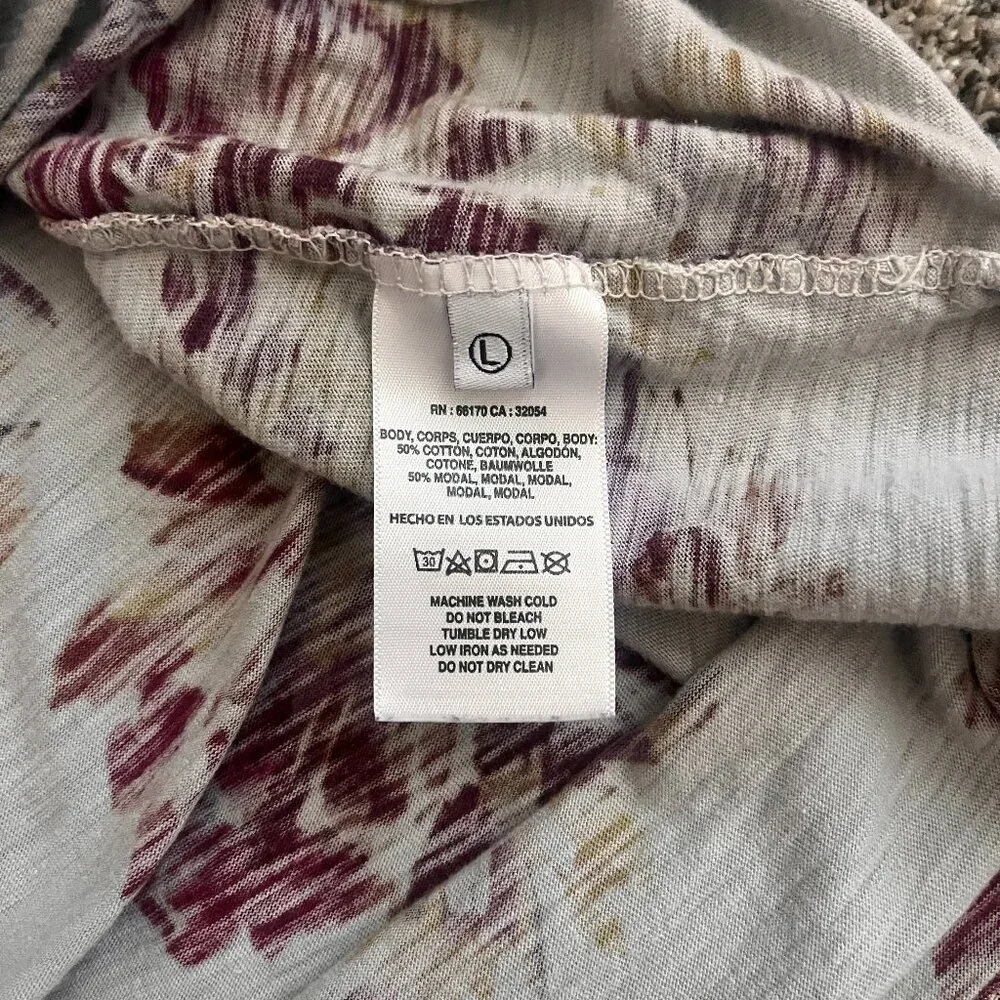 Anthropologie t.la burgandy floral v-neck tee shirt sz Large - Picture 7 of 9